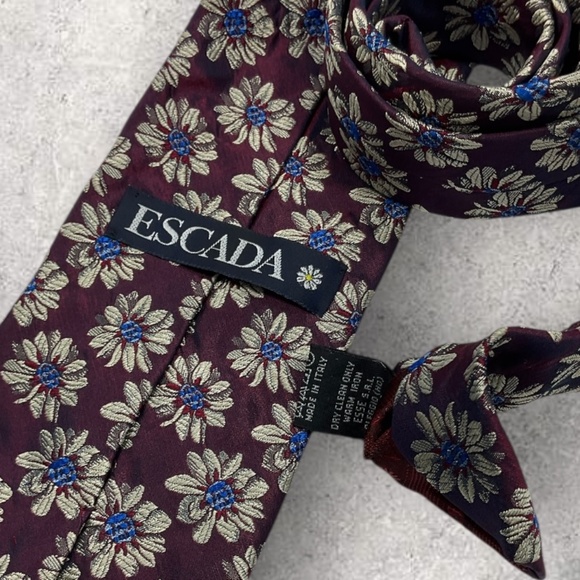 ESCADA Burgundy/Blue Floral Silk LUXURY Tie ITALY - Picture 4 of 6